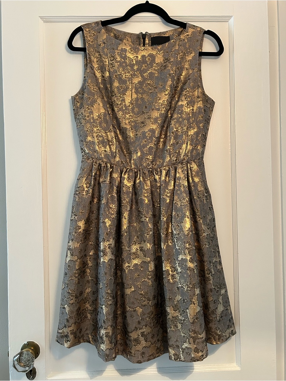 Cynthia Rowley Gray and Gold Brocade Mini Dress